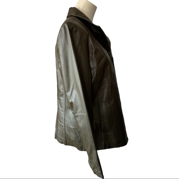 East 5th dark green full  front zip genuine leather jacket with pockets - Picture 6 of 13